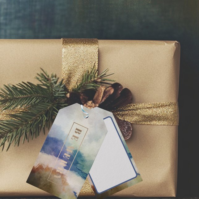 Blå merry-Helgdag Presentetikett (Be Merry Watercolor Gift Tag)