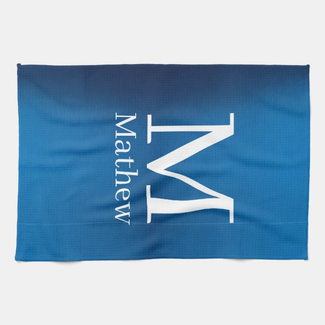 blå metallisk abstrakt blank monogram namn man  kökshandduk (Horisontell)