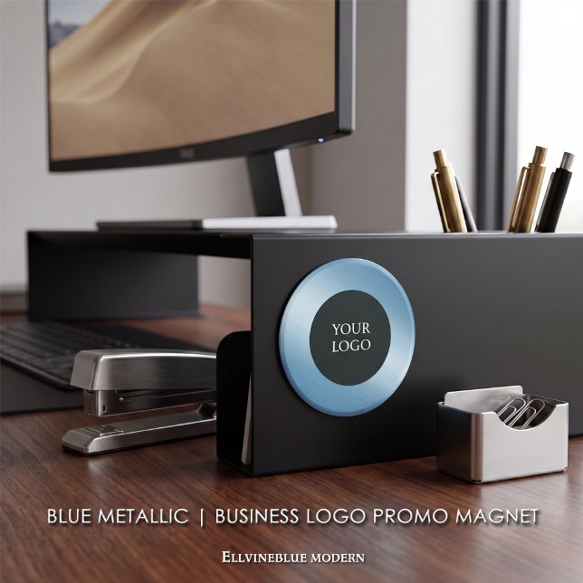 Blå Metallisk Affärslogotyp Promo Magnet (Blue Metallic Magnet | A polished layout created to showcase your logo. )
