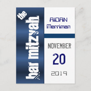Blå Metallisk Bar Mitzvah Inbjudningar