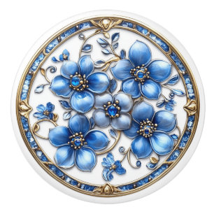 Blå metallisk brunkolsblommor Guld Knopp