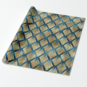 Blå Metallisk Guld Abstrakt Elegant Chic Present Presentpapper