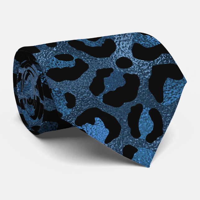 Blå Metallisk Leopardsmönster Slips (Rullad)