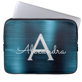 Blå metallisk modern Chic Stainless Steel Monogram Laptop Fodral