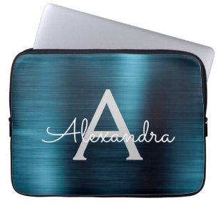 Blå metallisk modern Chic Stainless Steel Monogram Laptop Fodral