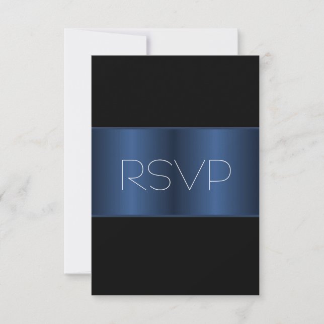 Blå Metallisk svart RSVP OSA Kort (Framsida)