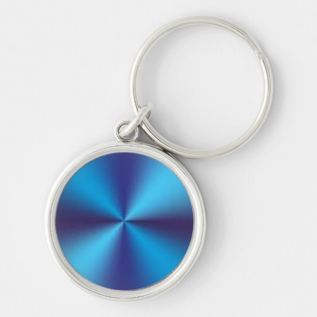 Blå metallisk texturdesign-47456 rund silverfärgad nyckelring (Framsidan)