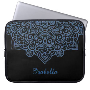 blå metallisk vintage Intricate Snöre Mandala vit Laptop Fodral