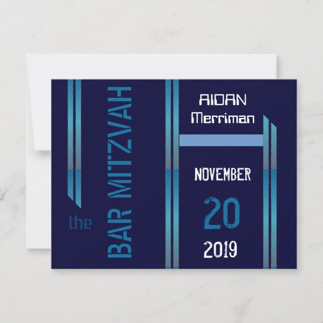Blå metalliska rand Pub Mitzvah Inbjudningar (Framsida)