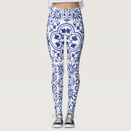 Blå mexikanska plattor leggings