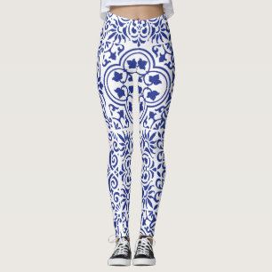 Blå mexikanska plattor leggings