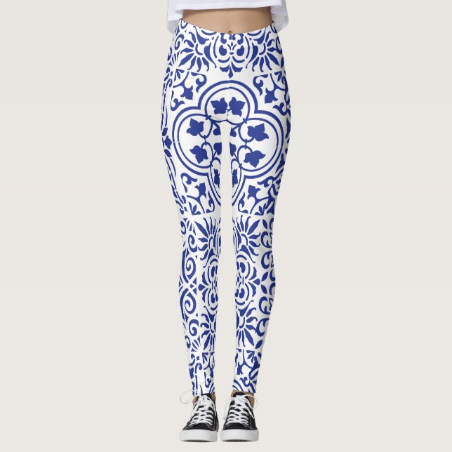 Blå mexikanska plattor leggings (Framsida)