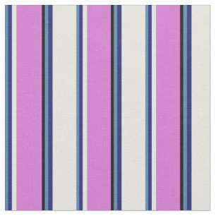 Blå, Midnight Blue, Beige, Orchid & Black Linjer Tyg