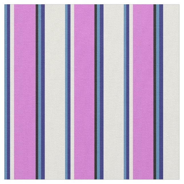Blå, Midnight Blue, Beige, Orchid & Black Linjer Tyg (Närbild)