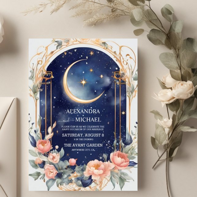 Blå Midsommar Natt Dröm Celestial Bröllop Inbjudningar (Skapare uppladdad)