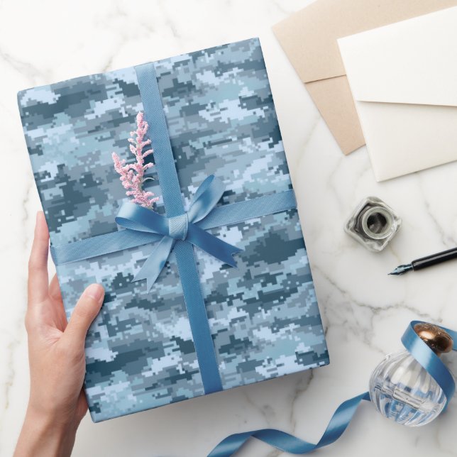 Blå militär pixlad kamouflage mönster presentpapper (Gifting)