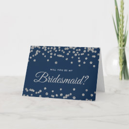 Blå min bridesaid Silver Glitter-konfetti Inbjudan