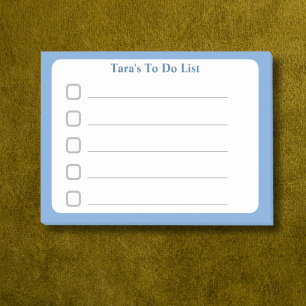 Blå minimalistisk anpassningsbar namn Att göra lis Post-it Block