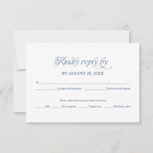 Blå minimalistisk bröllops-RSVP elegant svarskort OSA Kort
