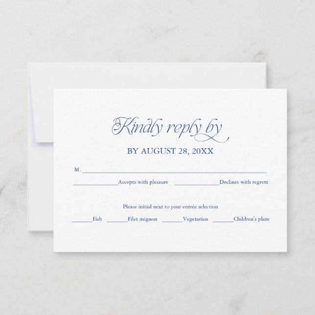 Blå minimalistisk bröllops-RSVP elegant svarskort OSA Kort (Framsida)