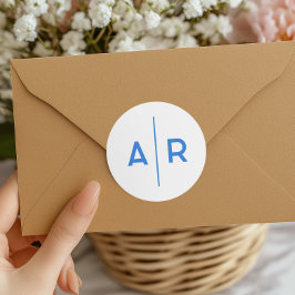 Blå minimalistisk elegant kuvertförsegling, bröllo runt klistermärke