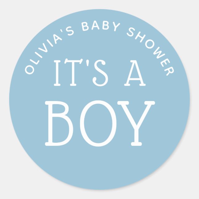 Blå minimalistisk etikett för babyfavor. Det är en (Framsida)