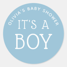 Blå minimalistisk etikett för babyfestligheter. De