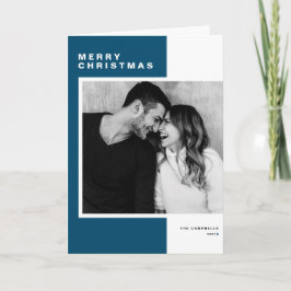 Blå minimalistisk färgblock Glad jul foto Helgkort