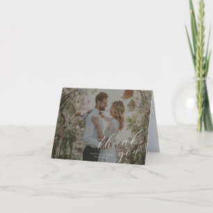 Blå Minimalistisk kallgrafi Bröllop Photo Tack Kort