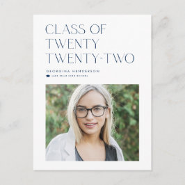 Blå minimalistisk klass 2022 Foto Examen Meddelande Vykort