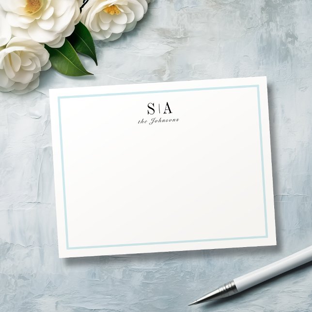 Blå minimalistisk personlig i monogram anteckningskort (Blue Minimalist monogram personalized Stationery)