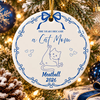 Blå minimalistisk rolig kattmamma jul  julgransprydnad keramik