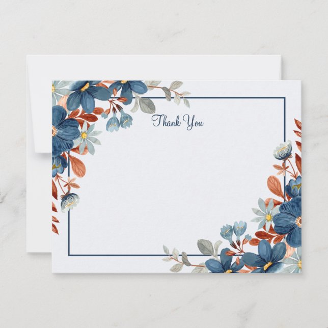 Blå minimalistisk tack anteckningskort (Framsida)