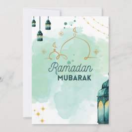 Blå minimalistisk vattenfärg Ramadan Mubarak Julkort