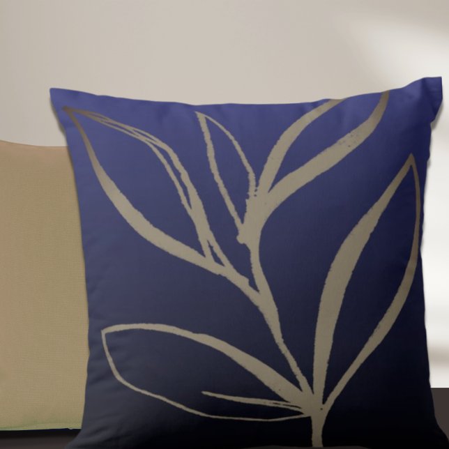 Blå minimalistisk vattenfärgsfärg Löv Dekorativ ku Kudde (Skapare uppladdad)