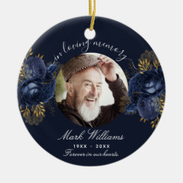 Blå minnesblommor julgransprydnad keramik