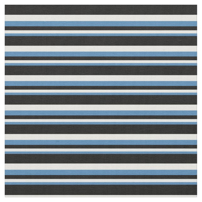 Blå, Mint Cream & Black Färgad stripe Mönster Tyg (Närbild)