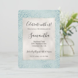 Blå Mint Leopardtryck Glitter Inbjudningar