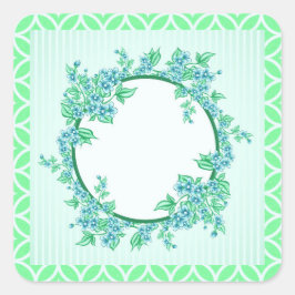 Blå Mint och Vit Fyrkantig Klistermärke med Blommi