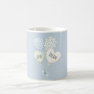 Blå Mint Vita Hjärta Kärlek Dröm Ballonger Kaffemugg