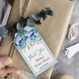Blå, mintgröna blommor Tack möhippa Presentetikett