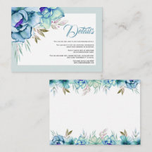 Blå mintgröna vattenfärg blommor bröllopsdetaljer