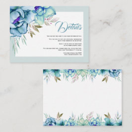 Blå mintgröna vattenfärg blommor bröllopsdetaljer tilläggskort