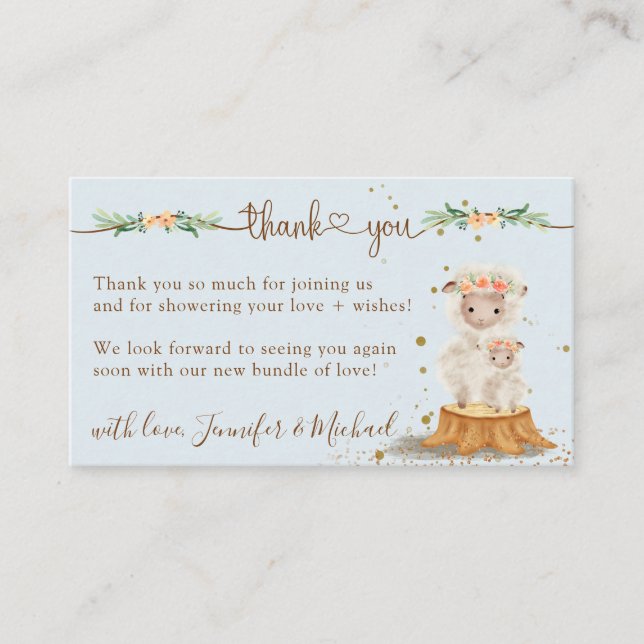 Blå mjuk lammfår, babyskor, Tack Tilläggskort (Framsida)