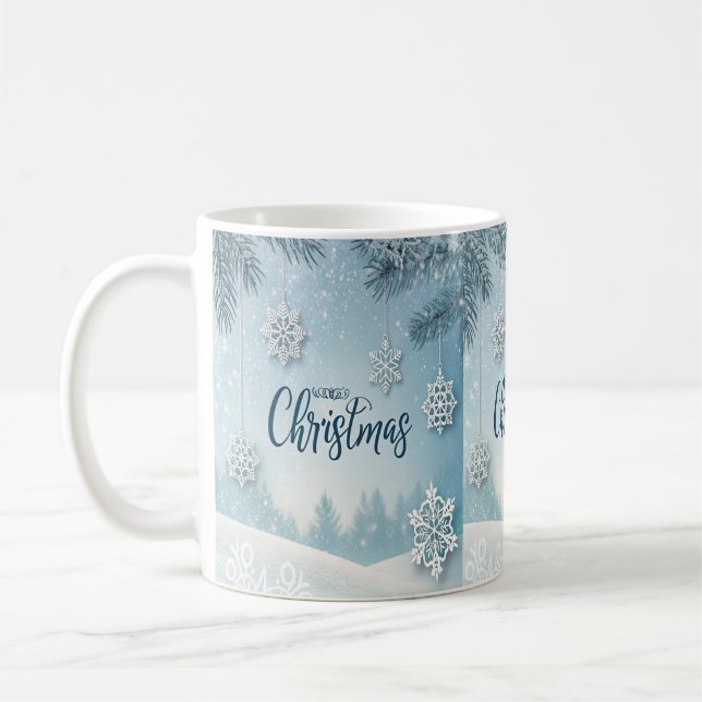 Blå Mjuk & Lugn Jul Snö Kristall Design-  Kaffemugg (Vänster)