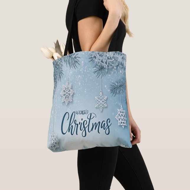 Blå Mjuk & Lugn Jul Snö Kristall Design-  Tygkasse (Närbild)