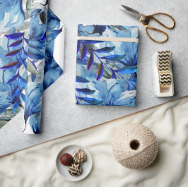 Blå Modern Akvarell Abstrakt Blommig Konst Presentpapper