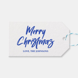 Blå Modern Borst Skrift God Jul Presentetikett