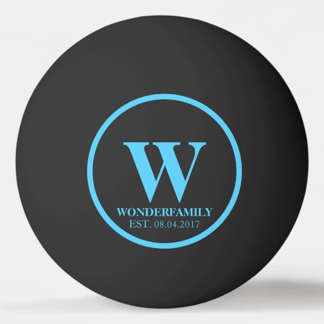 Blå Modern Bröllop Nyligen Gift Monogram Pingisboll (Framsidan)