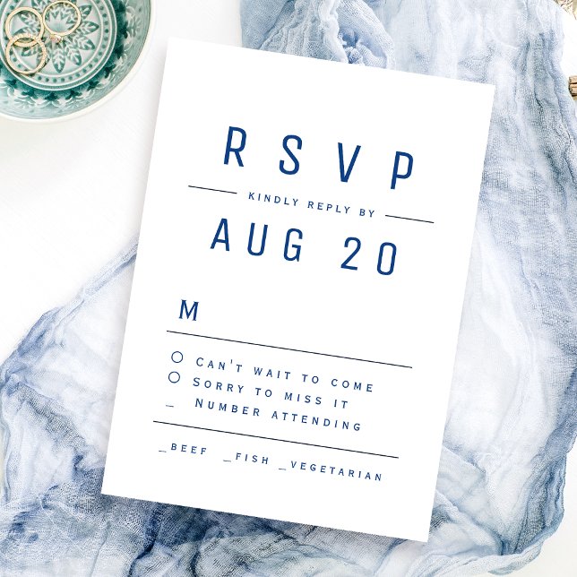 Blå modern Chic - enkel typografi Bröllop OSA Kort (Blue Modern Chic Simple Typography Wedding RSVP Card)